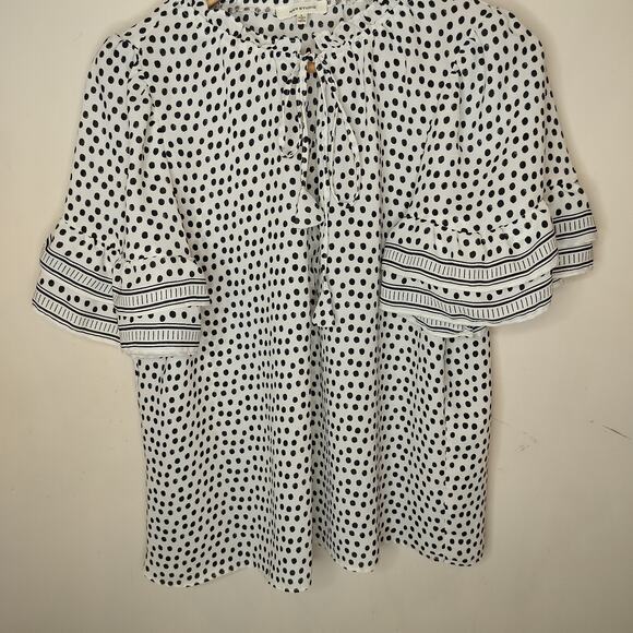 MAx Studio Polka Dot Blouse Flutter Sleeve Tasseled - Picture 3 of 9